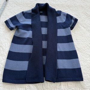 IZOD Navy & Light Blue Striped Short Sleeve Open Cardigan Sweater Women’s PM EUC